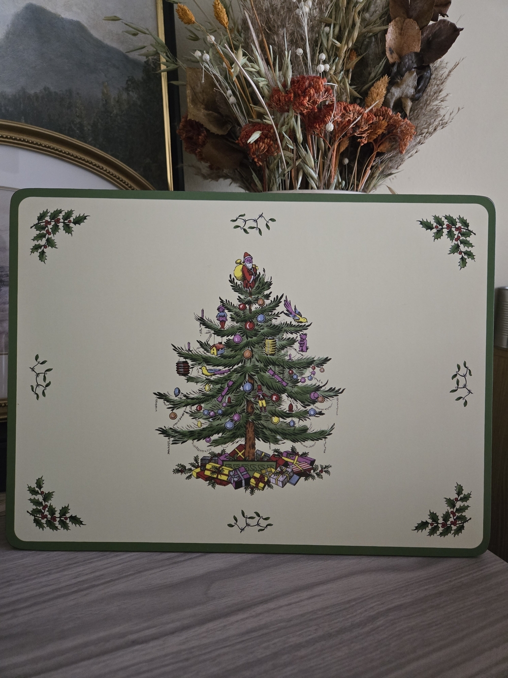 Pimpernel Holiday Christmas Tree Placemats Set Of 4 in Green and Cream Hardboard